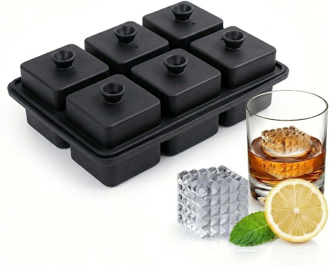 Large Ice Cube Tray with Lid 2inch,Reusable Ice Cube Trays for Freezer,Food-Grade Silicone Ice Trays for Freezer Cube Molds for Cocktail,Whiskey,Meal Prep,Stackable Flexible Icetray (Rhomboid Square)
