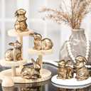 Nuenen 8 Pcs Easter Bunny Decorations Mini Ceramic Rabbit Figurine Decor Vintage Bunny Figurine 3.5 Inch Spring Easter Porcelain Modern Home Decor for Living Room, Bedroom, Office Desktop(Gold)