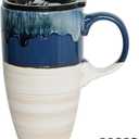 Bosmarlin Ceramic Travel Coffeel Mug with Handle and Lid, 18 oz, Portable Coffee Cup for Car Cup Holder, Microwave and Dishwasher Safe, Reactive Glaze (Deep Blue)
