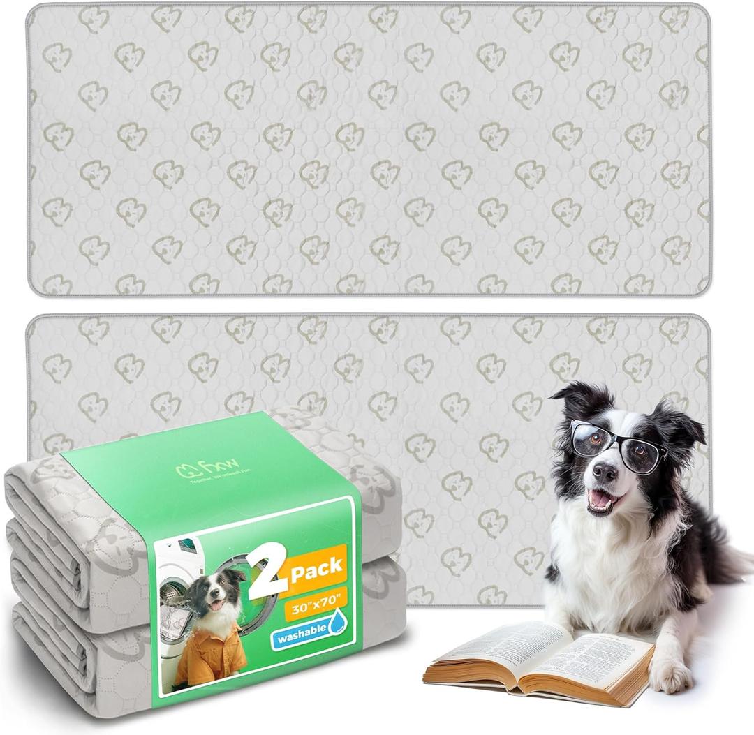 FXW Washable Pee Pads for Dogs, Puppy Pads with Super Absorbent, Specifically Designed for Potty Training, 30" x 70" Rectangle, Khaki, 2 Packs