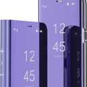 Case for iPhone 16 Pro Max - Slim Mirror Design Clear View Flip Bookstyle Ultra Slim Protective Case with Kickstand - Purple