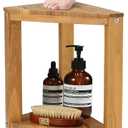 Teak Corner Shower Stool 15in, Wood Shower Bench Seat with Storage Shelf, Waterproof Shower Foot Stool for Shaving Legs, Ideal for Inside Shower or Bathroom