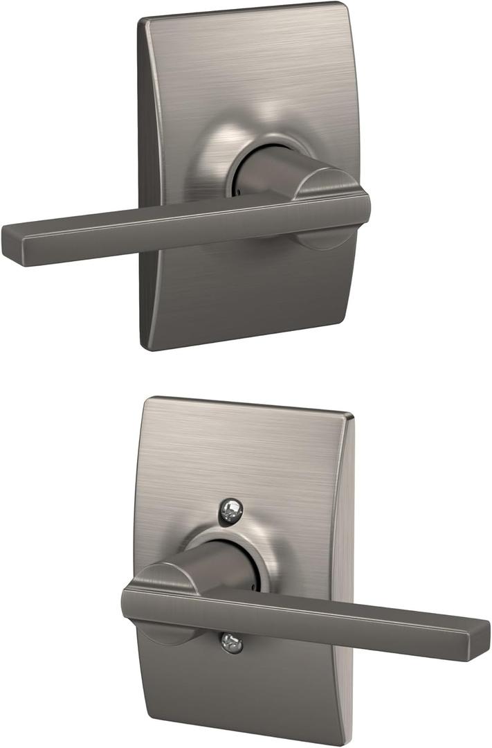 Schlage F10 LAT 619 CEN Latitude Door Lever with Century Trim, Hall & Closet Passage Lock, Satin Nickel
