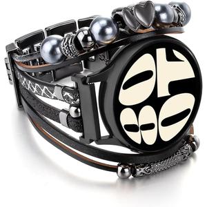 Beaded 20mm Watch Band Compatible with Samsung Galaxy Watch 7/6/5/4 Band/Active 2 Bands 40mm 44mm/Galaxy Watch 5 Pro Band/Watch 3 41mm/Watch 4 Classic 42mm 46mm, Boho Watch Bracelet Strap Smart Watch Band for Women Men
