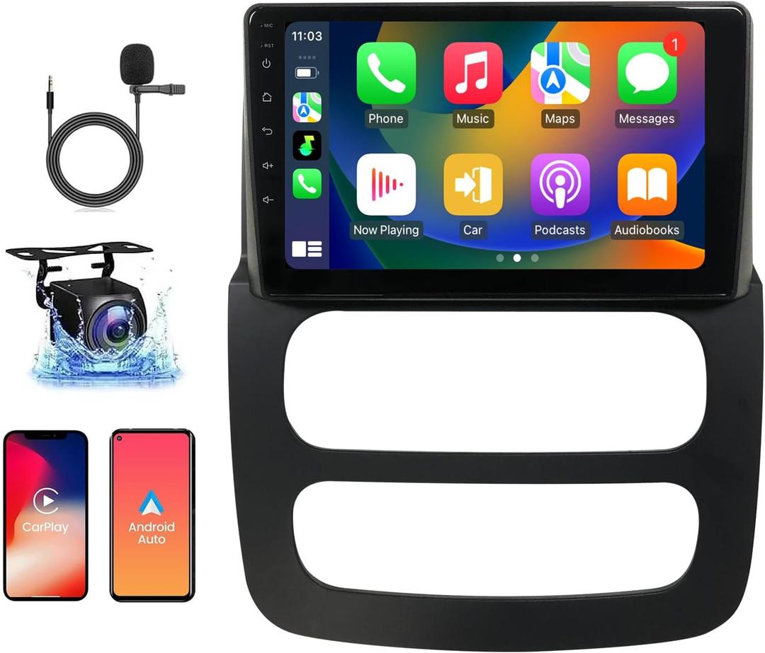 Car Radio for Dodge RAM 1500 2500 3500 2002 2003 2004 2005 Apple Carplay Android Auto 9'' IPS Touch Screen Car Stereo with Bluetooth WiFi DSP GPS Navigation Backup Camera FM/RDS