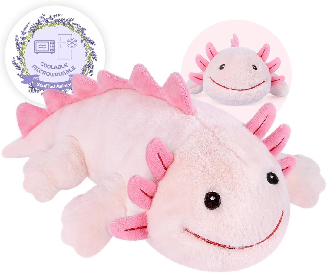 Heatable & Coolable Pink Axolotl Plush, Microwavable Heating Pad Stuffed Animal with Lavender & Flaxseed, Soothing Plush Axolotl Toy for Relaxation, Axolotls Gifts