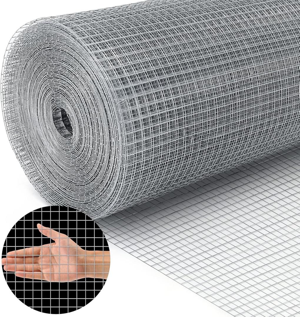 Land guard 19 Gauge Hardware Cloth, 1/2 inch 48inch100ft Chicken Wire Fence, Galvanized Welded Cage Wire Mesh Roll Supports Poultry Netting Cage Fence