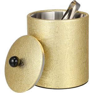 Ice Bucket with Lid 2.8L Double Wall Stainless Steel Keeps Cold Longer Easter Party, Insulated Gold Ice Bucket with Tong and Strainer for Parties Cocktail bar, Wine (18.5X14CM)
