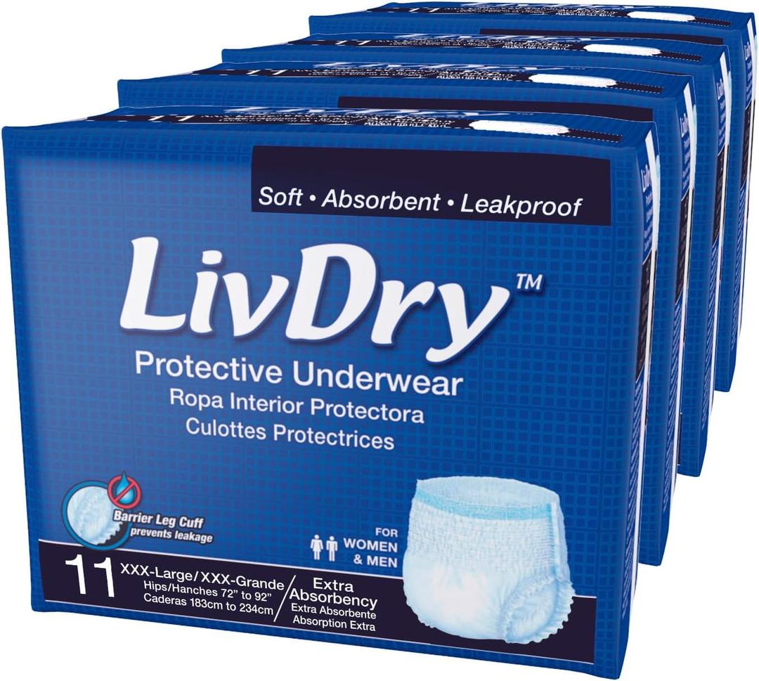 LivDry Adult Incontinence Underwear, Extra Absorbency Adult Diapers, Leak Protection (XXX-Large (44 Count))