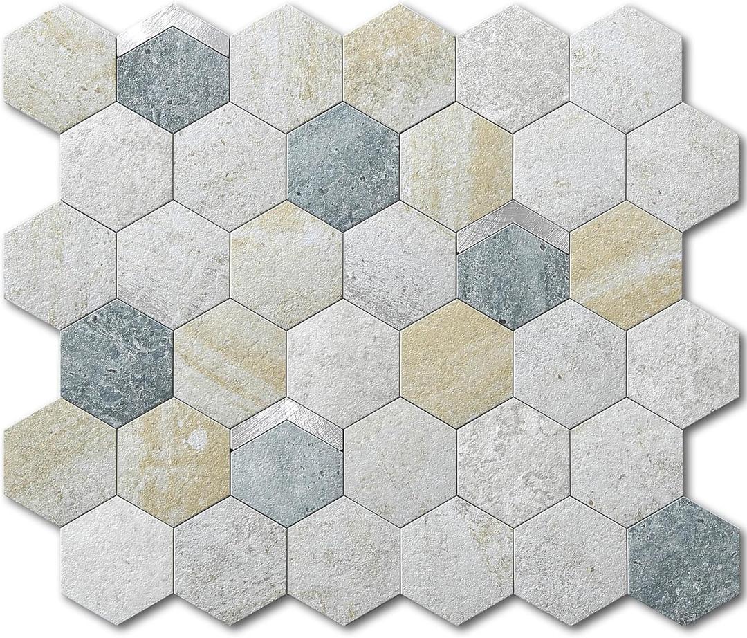 VAOVI Peel and Stick Backsplash Tile,Backsplash Tile for Kitchen Peel and Stick Wall Panels Hexagon Marble Tile(Blue Gray,10pcs) (10sheets)
