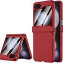 for Samsung Galaxy Z-Flip-5 Case: [Full Cover Hinge Protection] Slim Phone Case for Women and Men with Screen Protector Volume Key Protection Wireless Charging for Galaxy Z Flip 5 5G(2023) (Red) (Matte)