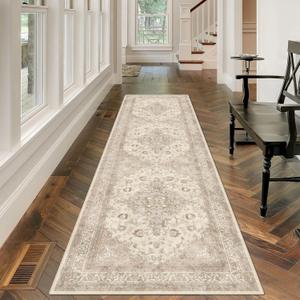 vivorug Runner Rug 2'x8' Vintage Floral Washable Non-Slip Runners for Hallways Kitchen Entryway Laundry Room Carpet Hallway Runner Beige