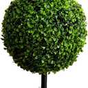 Nearly Natural 3ft. UV Resistant Artificial Double Ball Boxwood Topiary with LED Lights in Decorative Planter (Indoor/Outdoor)