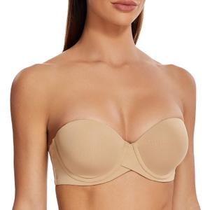 MELENECA Women's Stay Put Padded Cup with Lift Underwire Push Up Strapless Bras (36DD, Almond)