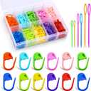 LUNARM 200 Pcs Stitch Markers for Crocheting, 10 Color Crochet Stitch Markers Knitting Locking Clip Pins with 6 Yarn Needles for DIY Craft Sewing