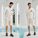 Mens Linen Suit 2 Piece Short Suits for Men Casual Summer Beach Wedding Suit Linen Vest Shorts Set (Green, L)