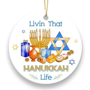 8 x Hanukkah Gifts for Christmas Tree Decorations - 2025 Christmas Ornament for Gift Exchange, Jewish Decorative Hanging Ornaments, Hanukkah Presents for Adults, Double Sided Ceramic Ornament