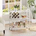 FATORRI Bar Cart Silver, Bar Carts for The Home, Home Bar Serving Carts for Liquor, Rolling Wine Cart with 3 Tier Mirrored Shelves on Wheels for Alcohol and Beverage (Silver), 13.98 inches D x 35.47 inches W x 36.3 inches H