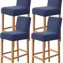 FUANGUI Bar Stool Covers Set of 4, Stretch Removable Bar Stool Seat Covers with Backs Slipcovers, Bar Chair Covers Square for Kitchen Dining Room Cafe (T-jacquard-navy)