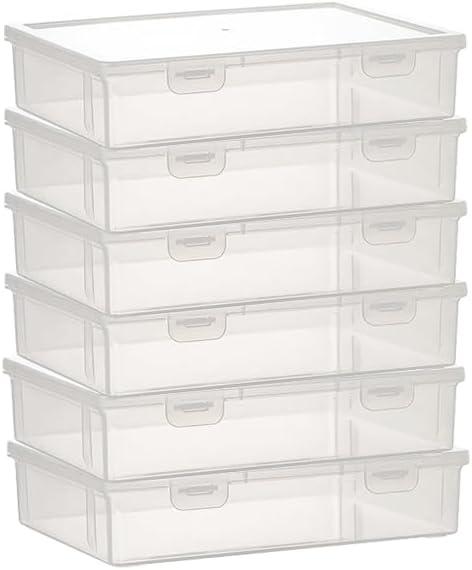 Plastic Storage Containers with Latching Lid for Office supplies, Crayon, Crafts, Pencil Box (White Empty -6 Pack)