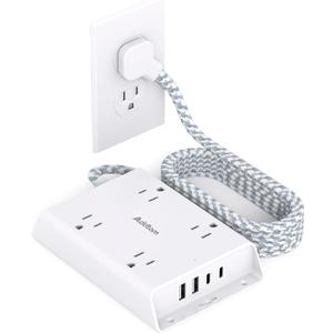 Surge Protector Power Strip, Addtam 5 ft Flat Plug Extension Cord with 4 USB Wall Charger(2 USB C Port), 4 Widely Outlets Desk Charging Station, Home Office and College Dorm Room Essentials (White)