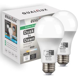 Dusk to Dawn LED Light Bulbs 850LM, 60W Equivalent, Daylight, Energy-Efficient 9.5W, A19, E26 Base, 2-Pack, HQ-H011
