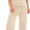 BTFBM Women Summer 2 Piece Sets Airport Outfits Ruffle Cap Sleeve Quarter Zip Top Wide Leg Pants Lounge Set Tracksuits(Apricot, Small)