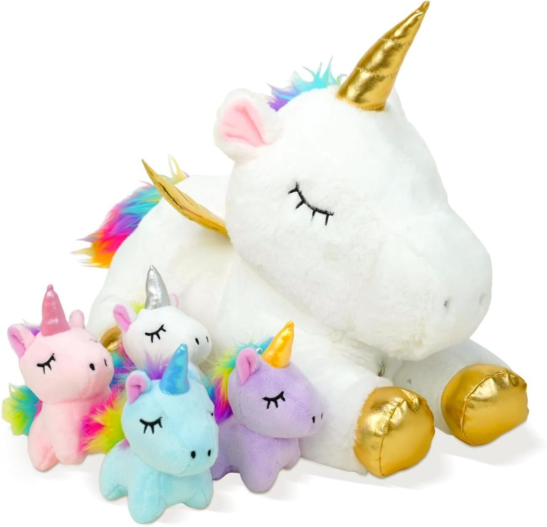 Unicorn Plush Toy Set for Girls  Mommy Stuffed Animal with 4 Baby in Her Tummy Toys for Girls Ages 3 4 5 6 7 8+, Stuffed Animal Gifts for Christmas, Birthdays, Valentines Day