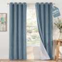 NICETOWN Linen 100% Blackout Stone Blue Curtains for Bedroom White Liner Composite, Grommet Thermal Drapes Home Decor Window Treatments for Living Room/Beach Home, 2 Panels, W52 x L84