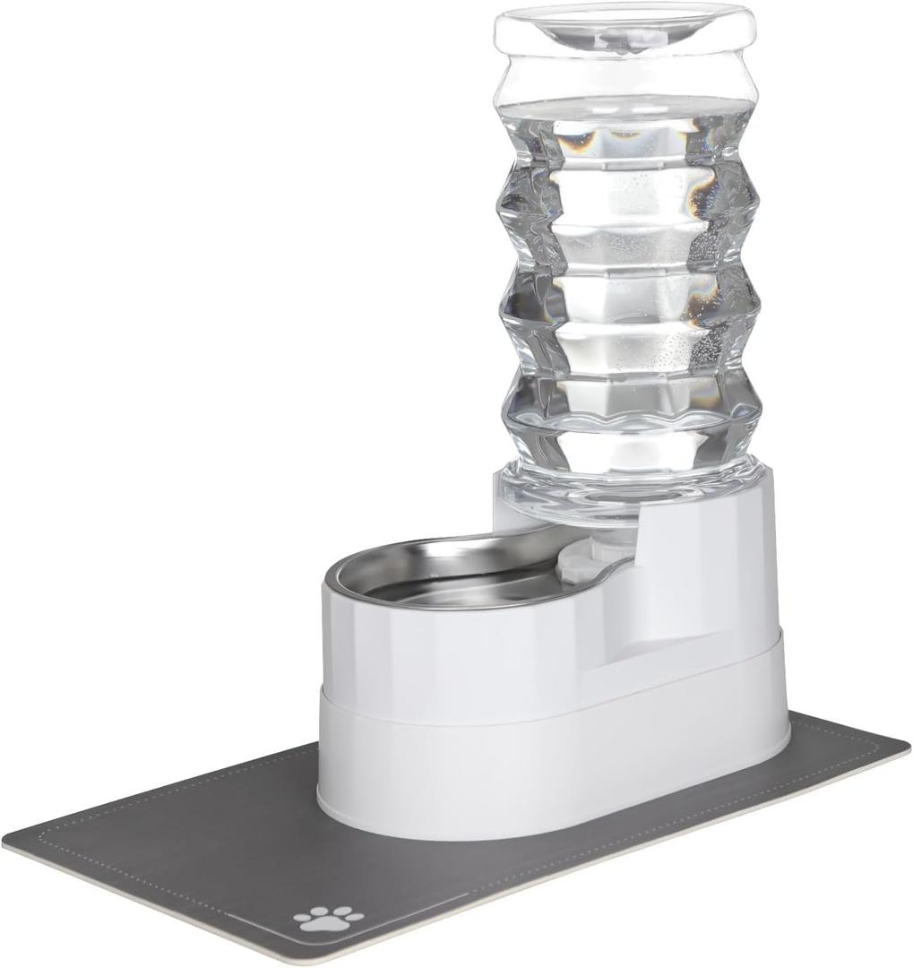 RIZZARI Automatic 9L Raised Pet Waterer,100% BPA-Free, Gravity Stainless Steel Water Dispenser for Cats and Small and Medium-Sized Dogs (White)