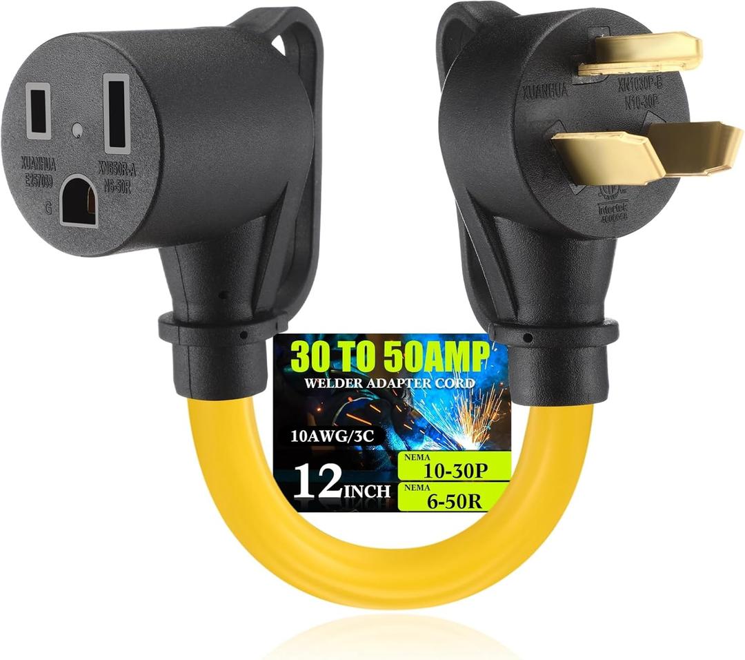 1 FT 10-30P to 6-50R 30Amp to 50Amp Welder Adapter Cord, Compatible with NEMA 10-30P Male to 6-50R Female 3 Prong Dryer to Welder Power Adapter, Heavy Duty STW 10AWG 250V, ETL Listed