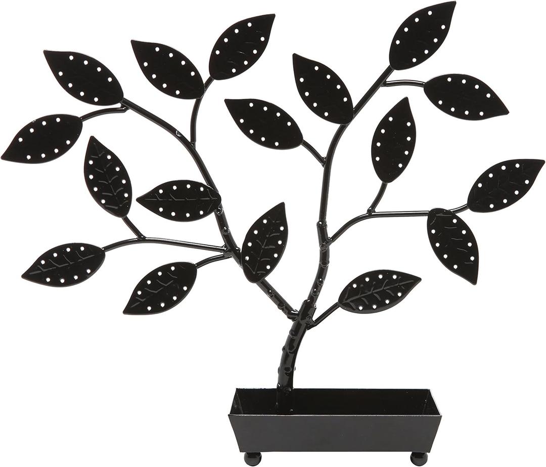 MyGift Jewelry Tree w/Bird Nest 48 pair Earrings Holder, Bracelets/Necklace Organizer Stand (Black Metal)