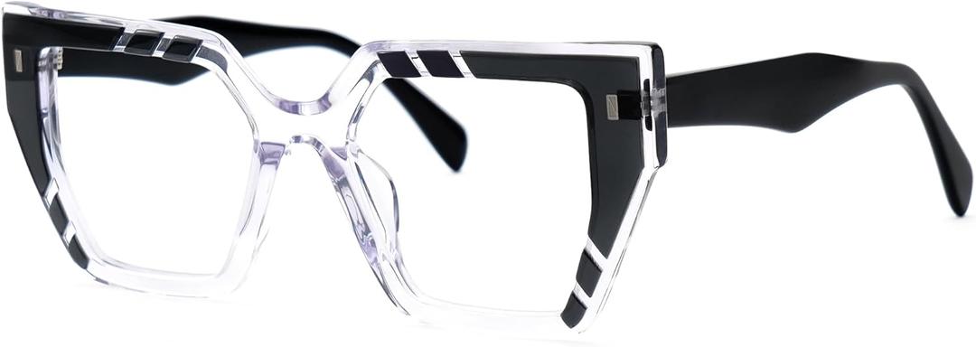 Zeelool Classic Square Eyeglasses Frame with Non-prescription Clear Lens for Women ZJGA150591 (Zjga150591-01b Black-crystal)