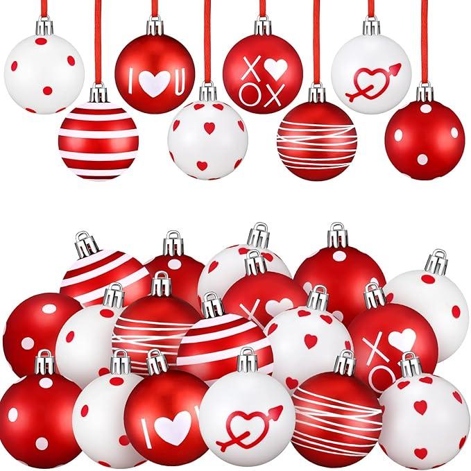 Libima Valentine's Day Hanging Ball Ornaments Plastic Tree Decorations Valentine Ball Decorative Supplies Painted Love Ornament for Valentine's Day Party Decor, 1.97 in (Love)