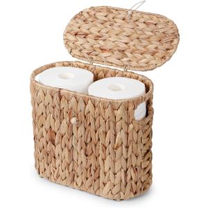 YANGQIHOME Toilet Paper Storage, Water Hyacinth Toilet Paper Storage with Lid, Papers Container for up to 4 Mega Rolls, Bathroom Basket Organizer