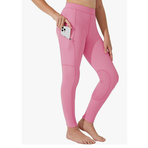 Willit Girls Horse Riding Pants Tights Kids Equestrian Breeches Knee-Patch Youth Schooling Tights Zipper Pockets Rose L