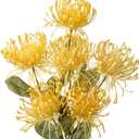 Hollyone 33" Yellow Artificial Mums Flowers Chrysanthemum Flowers 2Pcs Fake Spider Mum Flower Arrangement Faux Pincushion Flower with 3 Heads Long Stem for Party Centerpiece Bouquet Home Decor