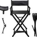 Lorvain Folable Makeup Artist Stool, Portable Tall Folding Director's Chair, Aluminum Makeup Chair with Head Rest for Studio Salon Vanity, Bar Height - Black, 20.48d X 8.66w X 37.6h in