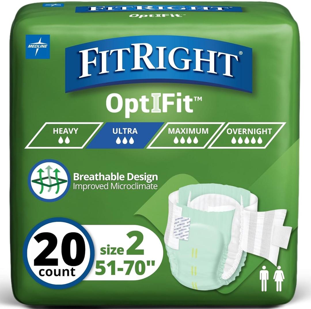 Stretch Ultra Absorbency Adult Diapers, FSA/HSA Eligible, 20 Count, Waist Size 51"-70", L/XL/2XL, Incontinence Briefs for Men and Women, Disposable, Moisture Wicking, Leak Protection