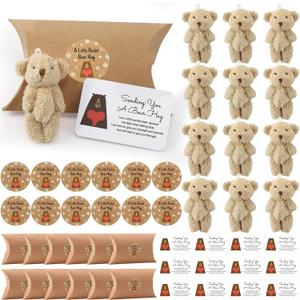 Libima 12 Sets Little Pocket Bear Hug Graduation Gifts Bulk Cute Mini Plush Bears Toy Stuffed Animals Pillow Boxes with Stickers and Tags for 2026 Grad Party Birthday Gift Wedding (Beige)