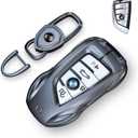 Key Fob Cover with Keychain for BMW, Metal Zinc Alloy Armor Case, 3s Install to Supercar Key, Compatible with X1 X3 X4 X5 X6 1 2 3 4 5 6 7 Series (Classic Blackfor BMW-B)