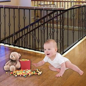 JIFTOK Baby Gate for Stairs, Banister Guard for Kids, Pets, Toys, 10ft L x 2.6 ft H, Mesh Netting Safety Net for Balcony Rail Stair, Stairway Net Baby Safety Products for Indoor & Outdoor (Black)