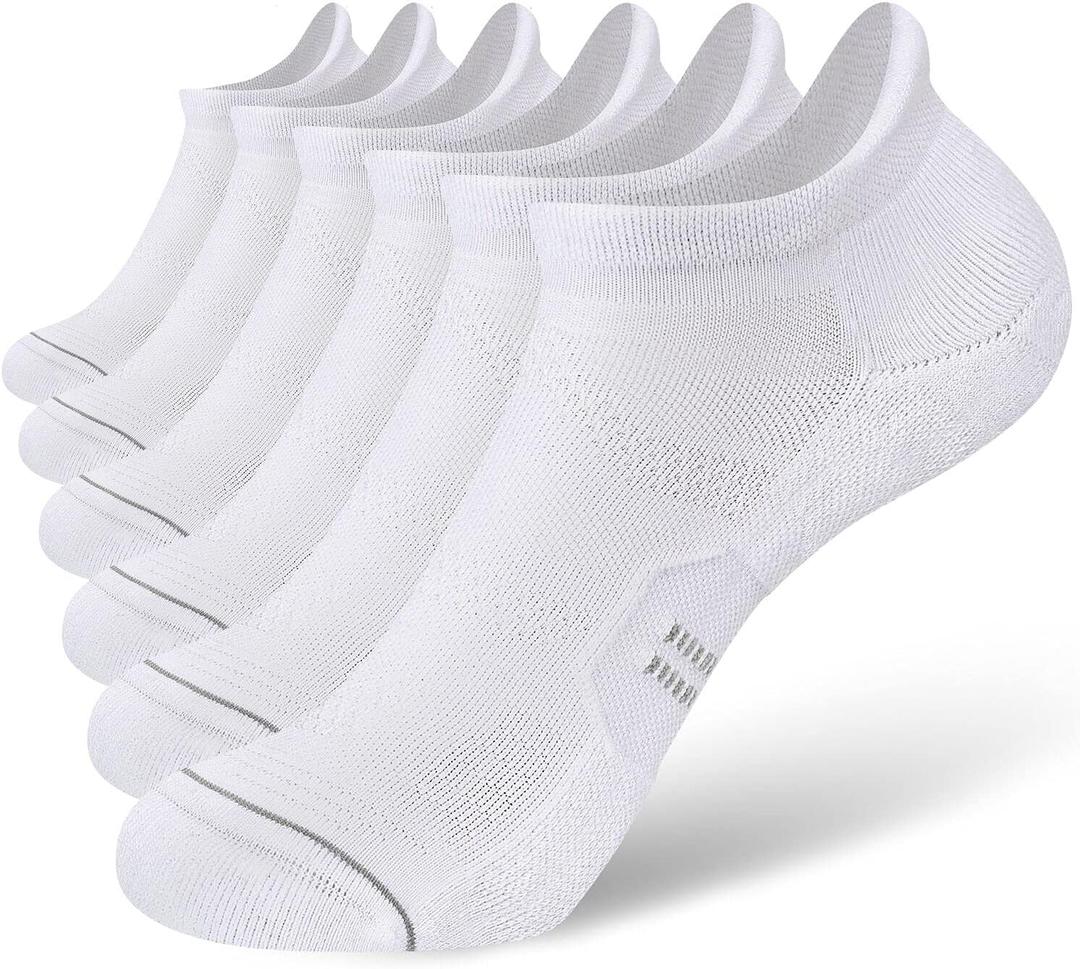 CS CELERSPORT 6 Pack Women's Ankle Running Socks Cushioned Low Cut Tab Athletic Socks (White)