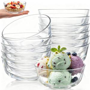 12 Pieces Small Glass Bowl Set, 10 oz Clear Prep Dessert Bowls for Kitchen, Stackable Snack Serving Side Dishes for Ice Cream, Dipping, Sauce, Nuts