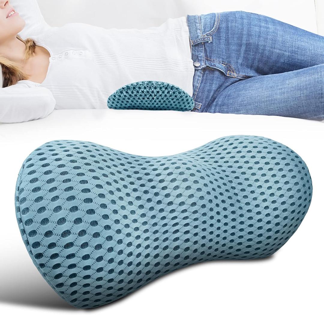 Lumbar Support Pillow for Office Chair, Memory Foam Lumbar Pillow for Lower Back Pain Relief (Blue), 18.5 X 9.1 X 4.3 Inches