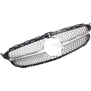 Front Grill Grille for 2015-2018 Mercedes Benz W205 C-Class C200 C250 C300 C350 C400 Silver Diamond Front Bumper Grill Direct Fit Replacement ABS Plastic No Modification Required with Camera Hole