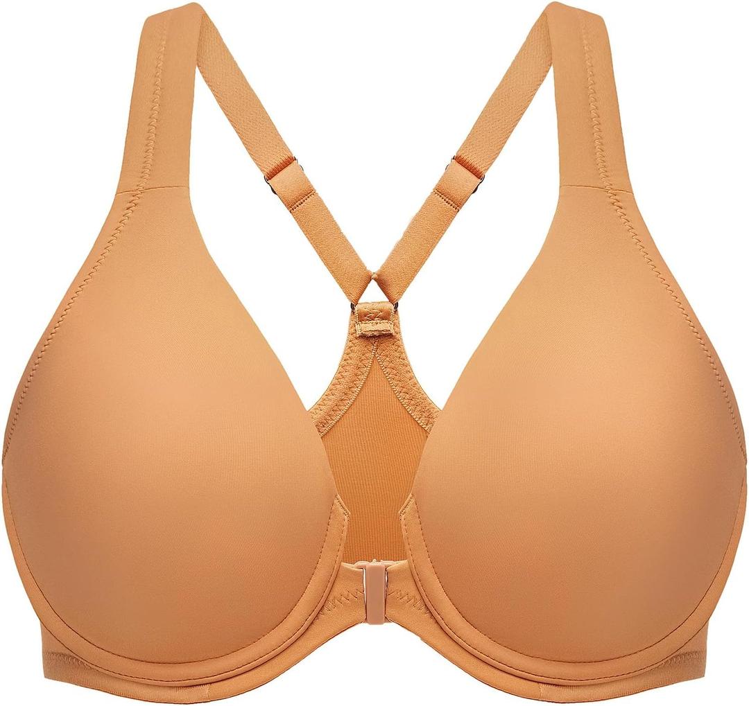 MELENECA Women's Racerback Front Closure Bras Plunge Unlined Full Coverage Seamless Underwire Bra (44C, Taupe)