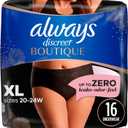 Always Discreet Boutique Incontinence and Postpartum Underwear for Women, Maximum Protection, Extra Large, Black, 16 Count