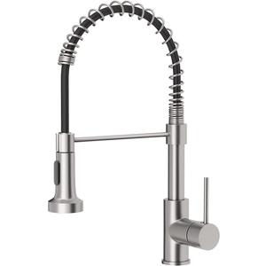 OWOFAN Kitchen Faucet with Pull Down Sprayer Industrial 1 Handle 1 Hole Or 3 Hole Faucet for Farmhouse Camper Laundry Utility Rv Wet Bar Sinks, Stainless Steel Brushed Nickel (5 Brushed Nickel &Black Hose)