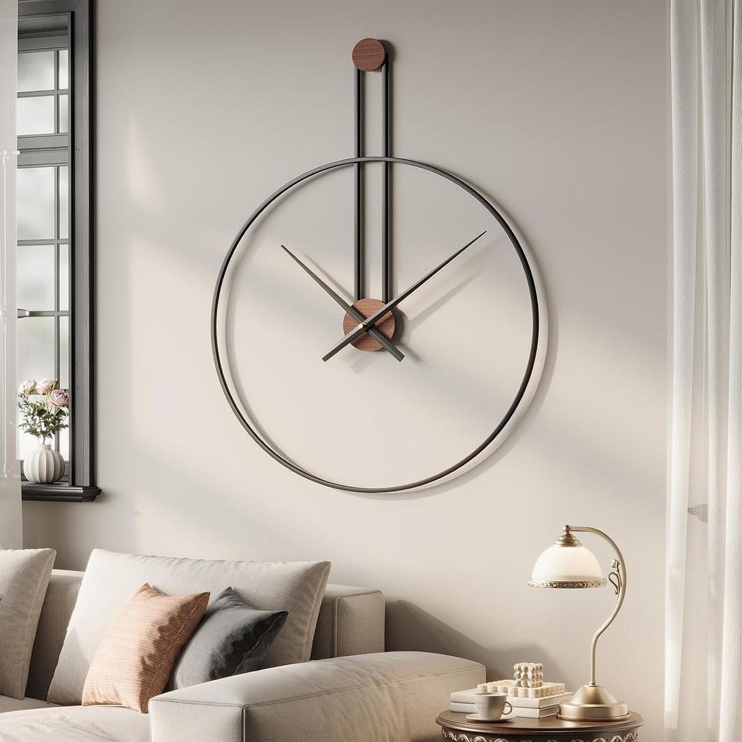 Cuspin 30 Inch Large Wall Clock for Living Room Decor, Modern Silent Non Ticking Battery Operated Wall Clocks, Rustic Minimalist Black Metal Frame Decorative Clock for Office, Bedroom, Dining Room